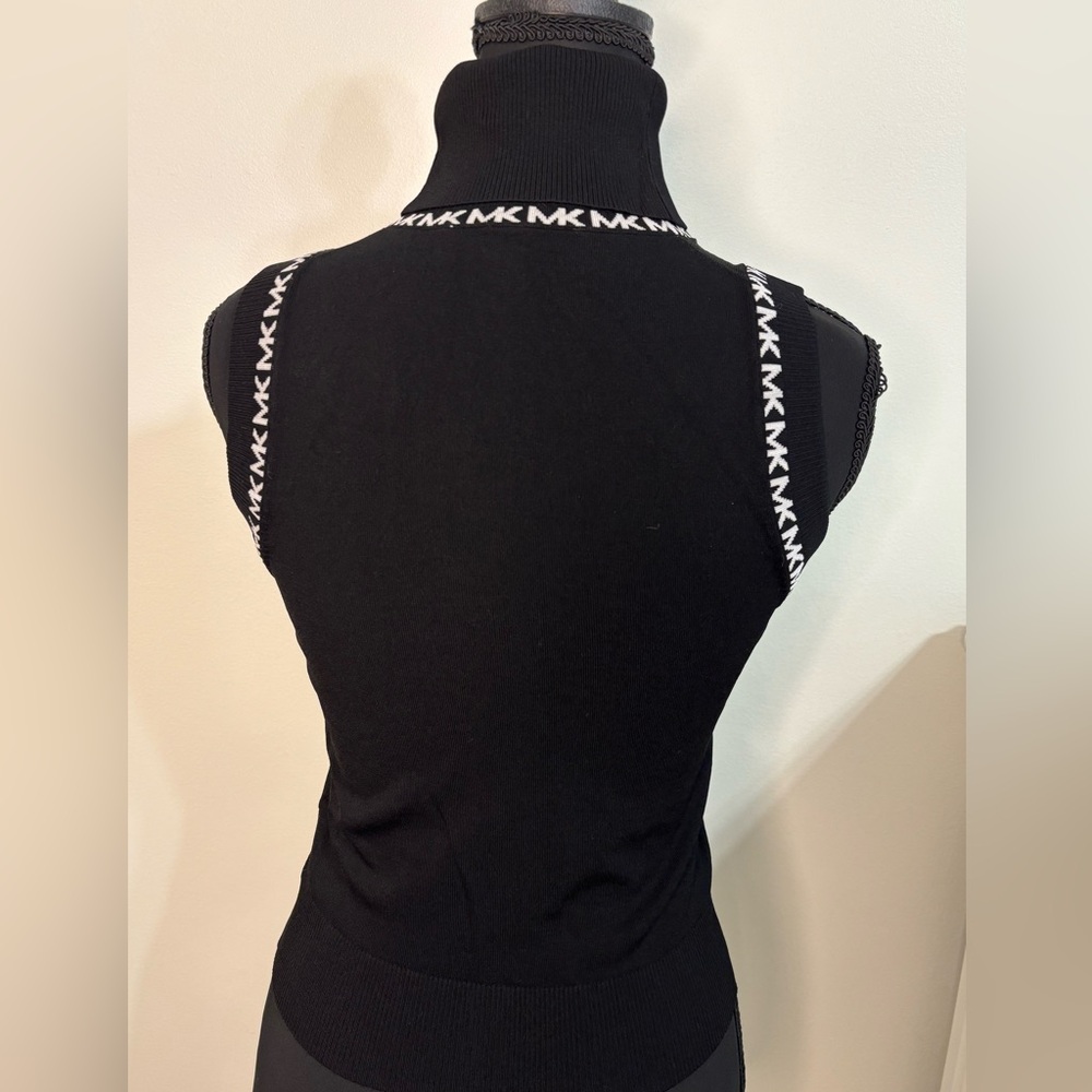 Michael Kors Black Sleeveless Tank top turtleneck size XS white MK logo detail - Picture 6 of 11